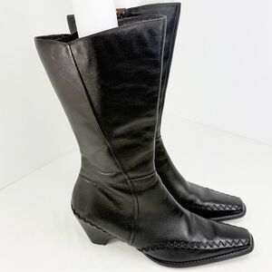Pikolinos Black Leather Calf Height Pointed Toe Whipstitch Boots